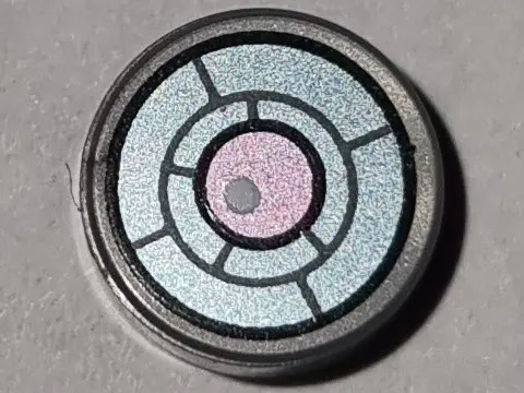 Flat Silver Tile, Round 1 x 1 with Black, Dark Bluish Gray and Metallic Light Blue X-Ray Goggles wit