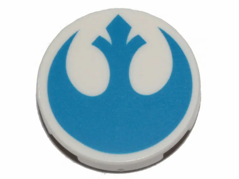 White Tile, Round 2 x 2 with Bottom Stud Holder with Blue SW Rebel Alliance Symbol Pattern