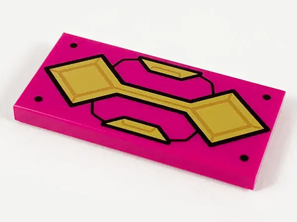 Magenta Tile 2 x 4 with Gold Armor Plates and 4 Black Rivets Pattern