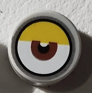 Light Bluish Gray Tile, Round 1 x 1 with White Eye with Centered Reddish Brown Iris, Partially Close