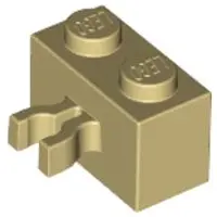 Tan Brick, Modified 1 x 2 with Split U Clip Thick (Vertical Grip)