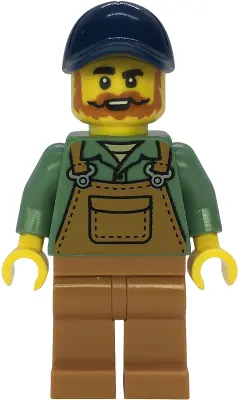 Farmer - Male, Medium Nougat Overalls over Sand Green Shirt, Medium Nougat Legs, Dark Blue Cap, Bear