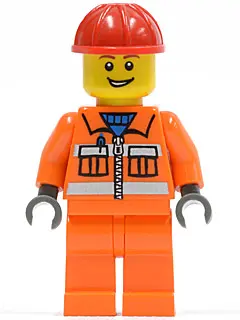 Construction Worker - Orange Zipper, Safety Stripes, Orange Arms, Orange Legs, Red Construction Helm