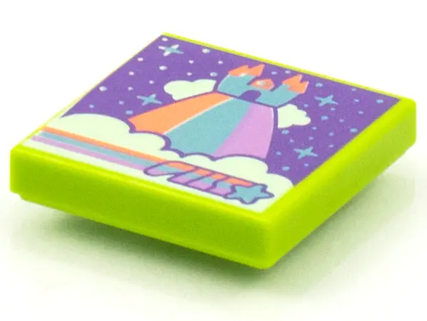 Lime Tile 2 x 2 with BeatBit Album Cover - Castle on Rainbow and Clouds Pattern