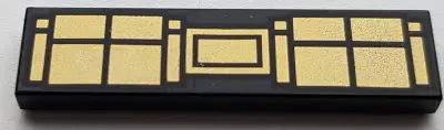 Black Tile 1 x 4 with Gold Squares and Rectangles Pattern (BrickHeadz Tactical Batman Utility Belt)