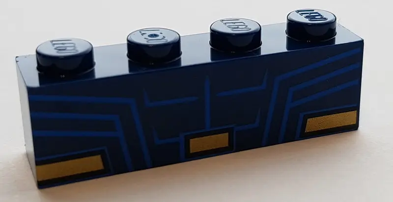 Dark Blue Brick 1 x 4 with Superman Abs Muscle with Gold Belt Pattern