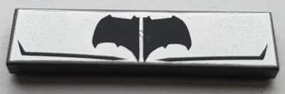 Dark Bluish Gray Tile 1 x 4 with Black Bat Symbol and Angled Lines on Silver Background Pattern (Bri