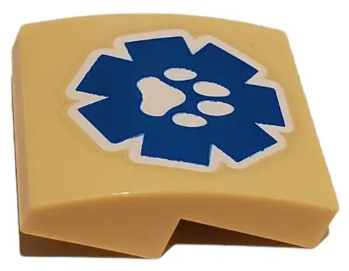Tan Slope, Curved 2 x 2 x 2/3 with White Paw Print on Blue Wildlife Rescue Logo Pattern
