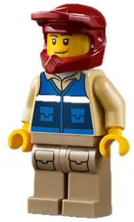 Wildlife Rescue Explorer - Male, Blue Vest with 'RESCUE' Pattern on Back, Dark Red Helmet, Dark Tan 