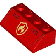 Red Slope 45 2 x 4 with Fire Logo and Bumper Lines Pattern
