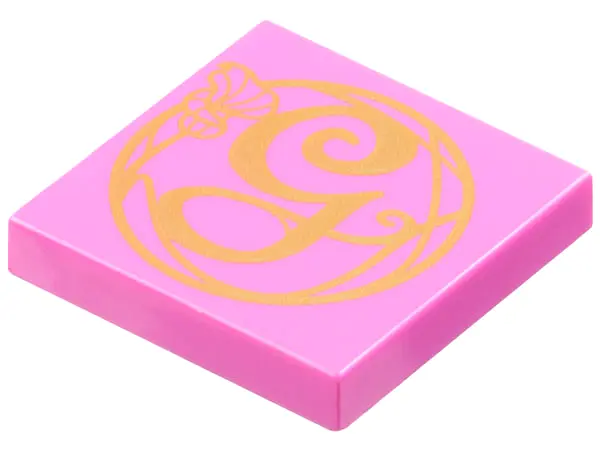 Dark Pink Tile 2 x 2 with Gold Script Capital Letter G and Flower Pattern