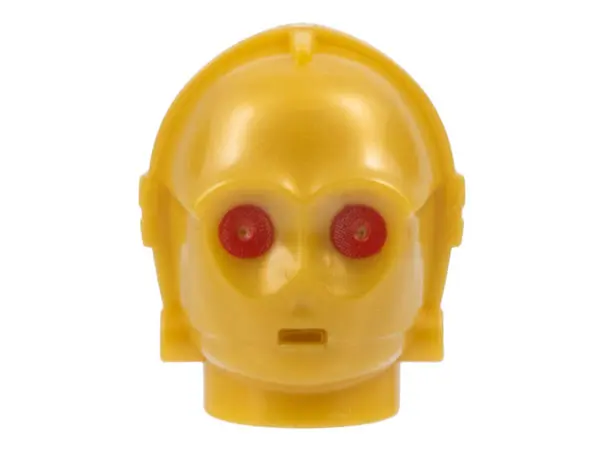 Gold Minifigure, Head, Modified SW 3PO / TC Series Protocol Droid with Red Eyes Pattern (Bounty Hunt