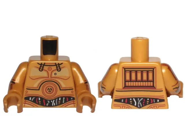 Gold Torso SW C-3PO with Red and Silver Wires and Gold Chest Highlights Pattern / Pearl Gold Arms wi