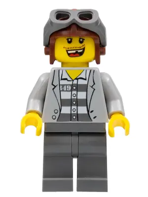 Police - Jail Prisoner Jacket over Prison Stripes, Dark Bluish Gray Legs, Aviator Cap and Goggles, M