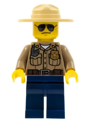 Forest Police - Dark Tan Shirt with Pockets, Radio and Gold Badge, Dark Blue Legs, Campaign Hat, Bla