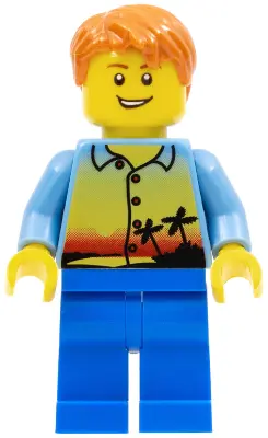 Sunset and Palm Trees - Male, Blue Legs, Dark Orange Short Tousled Hair, Lopsided Grin