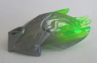 Flat Silver Bionicle Creature Head / Mask with Marbled Trans-Bright Green Pattern