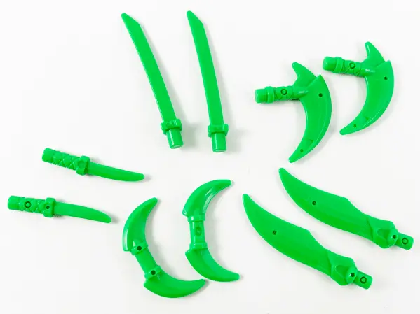 Bright Green Minifigure, Weapon Pack Hooks, Knives, and Swords, 10 in Bag (Multipack)