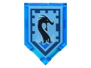 Trans-Dark Blue Tile, Modified 2 x 3 Pentagonal with Nexo Power Shield Pattern - Sea Dragon
