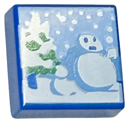Blue Tile 1 x 1 with Snowman and Snowy Tree Pattern (Super Mario Cool Mountain)