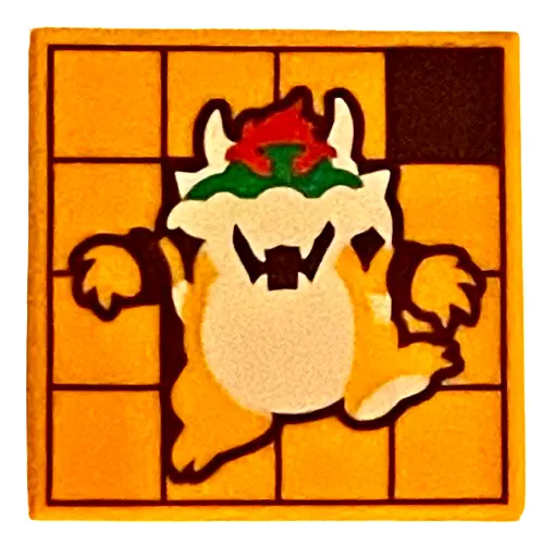 Orange Tile 2 x 2 with Bowser and Squares Pattern