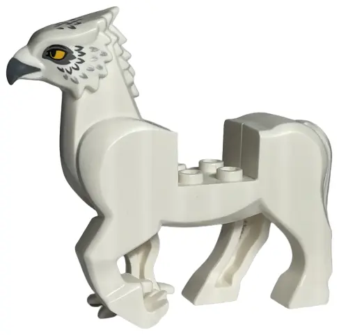 White Hippogriff Body with Dark Bluish Gray Beak and Eye Patches, Silver Feathers and Bright Light O