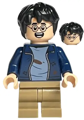 Harry Potter - Dark Blue Open Jacket over Sand Blue Shirt with Dirt Stains, Dark Tan Medium Legs, Lo