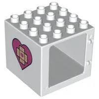 White Duplo Door / Window Frame 4 x 4 x 3 Thin Top with Heart with Bandage Cross with Heart Pattern 