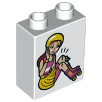 White Duplo, Brick 1 x 2 x 2 with Female Rollerblader Pattern on Both Sides