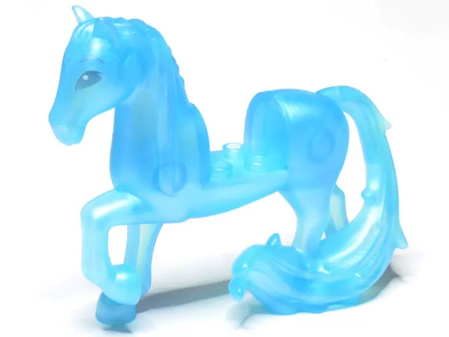 Satin Trans-Light Blue Horse, Friends Style with 2 x 2 Cutout, Long Swooshy Tail with Metallic Light