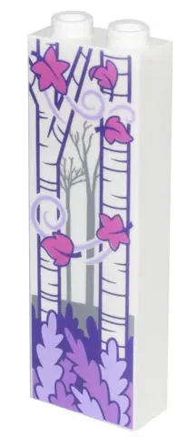 White Brick 1 x 2 x 5 with White Birch Trees, Dark Pink Leaves, and Lavender, Medium Lavender, and D