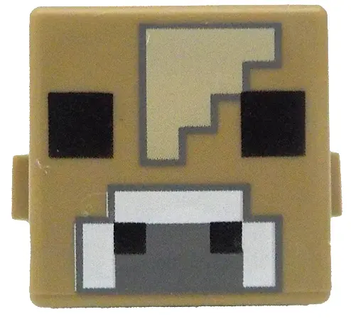 Dark Tan Creature Head Pixelated with Black Eyes and Nostrils, White and Dark Bluish Gray Nose, and 