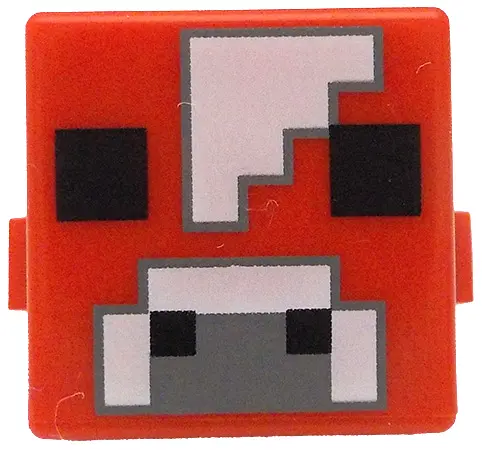 Red Creature Head Pixelated with Black Eyes and Nostrils, White and Dark Bluish Gray Nose and Forehe