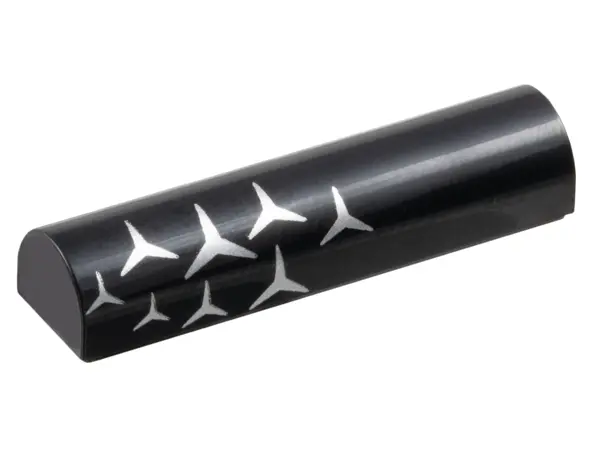 Black Slope, Curved 1 x 4 x 2/3 Double with Silver Mercedes Logo Repeating Pattern Model Left Side