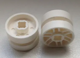 White Wheel 14mm D. x 9.9mm with Center Groove, Fake Bolts and 6 Double Spokes