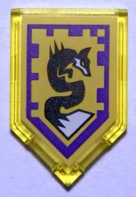 Trans-Yellow Tile, Modified 2 x 3 Pentagonal with Nexo Power Shield Pattern - Spirit Fox