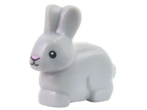 Light Bluish Gray Bunny / Rabbit with Black Eyes with White Pupils, Bright Pink Nose Pattern