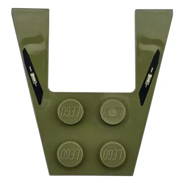 Olive Green Wedge, Plate 4 x 4 with Black Stripes and Silver Shock Absorbers Pattern