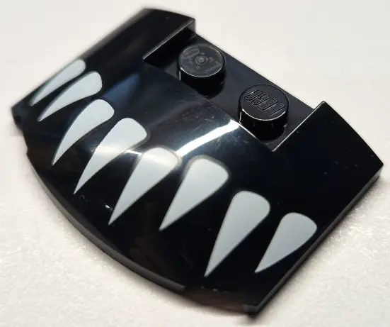 Black Wedge 3 x 4 x 2/3 Triple Curved with 8 Sharp White Teeth Pattern (Venomized Groot Upper Jaw)