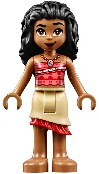 Moana (Medium Nougat) - Mini Doll, Coral and Red Strapless Top, Tan Layered Skirt with Red Ruffle, B
