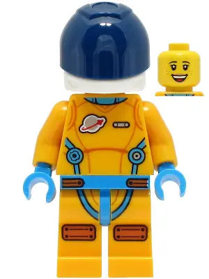 Lunar Space Station Astronaut - Female, Bright Light Orange and Dark Azure Suit, White Helmet, Dark 