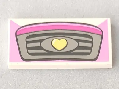White Tile 2 x 4 with Car Front Grille with Bright Light Yellow Heart Pattern