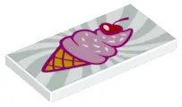 White Tile 2 x 4 with Ice Cream Cone with Cherry on Sand Green Swirl Background Pattern