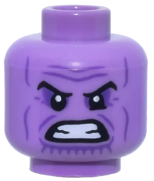 Lavender Minifigure, Head Alien Black Eyebrows, Dark Purple Eye Shadow, Wrinkles, and Chin Lines, Fu