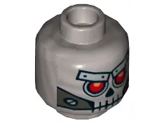 Flat Silver Minifigure, Head Alien Skull with Red Eyes, Metal Eyebrows with Rivets and Metal Jaw wit