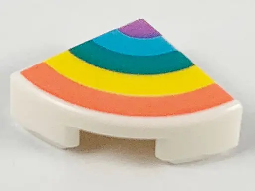 White Tile, Round 1 x 1 Quarter with Coral, Yellow, Dark Turquoise, Medium Azure, and Medium Lavende