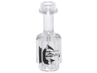 Trans-Clear Minifigure, Utensil Bottle with Black Sailing Ship on Pedestal Pattern