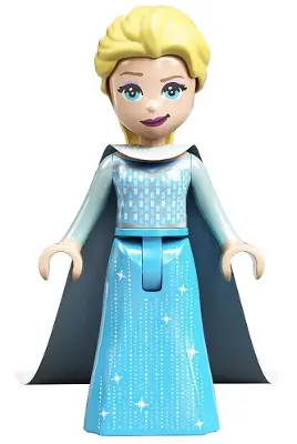 Elsa - Medium Azure Skirt, Medium Blue Long Narrow Glitter Cape, Closed Mouth