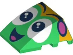 Green Wedge 4 x 3 Triple Curved No Studs with Black and White Eyes, Dark Pink Antennae, Open Mouth S
