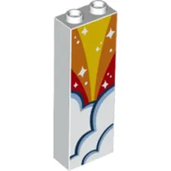 White Brick 1 x 2 x 5 with Red, Orange and Yellow Sky, Clouds and White Stars Pattern